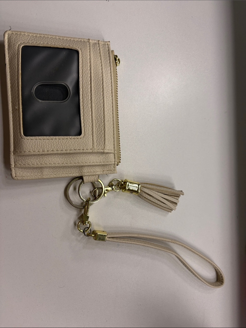 Amazon Beige Card Holder Wristlet with Tassel Keychain